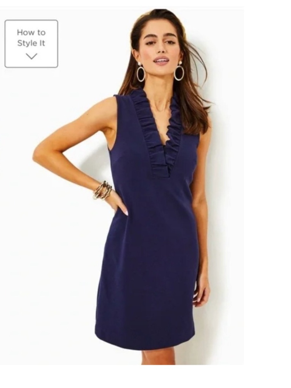 Lilly Pulitzer Tisbury Shift Navy Sleeveless Ruffle V-Neck Mini Dress